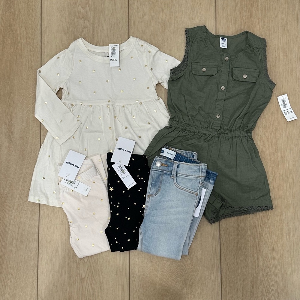 Old Navy Kids Clothing Bundle-Green Romper, Dress and Leggings (2)-18-24M (3)-2T